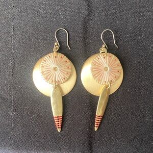 Lucky Brand Gold and Coral Drop Earrings